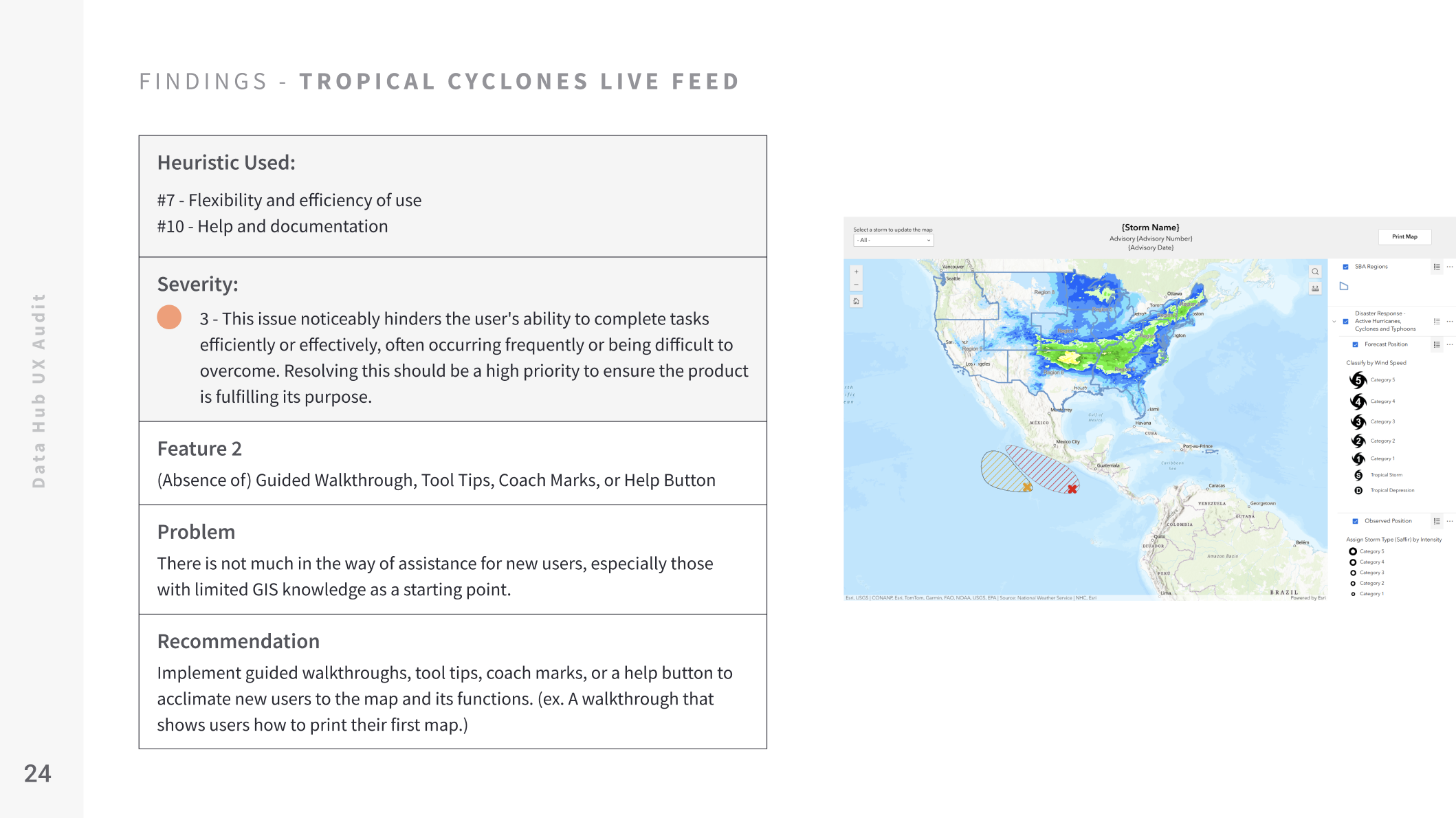 UX audit finding for the Tropical Cyclones map