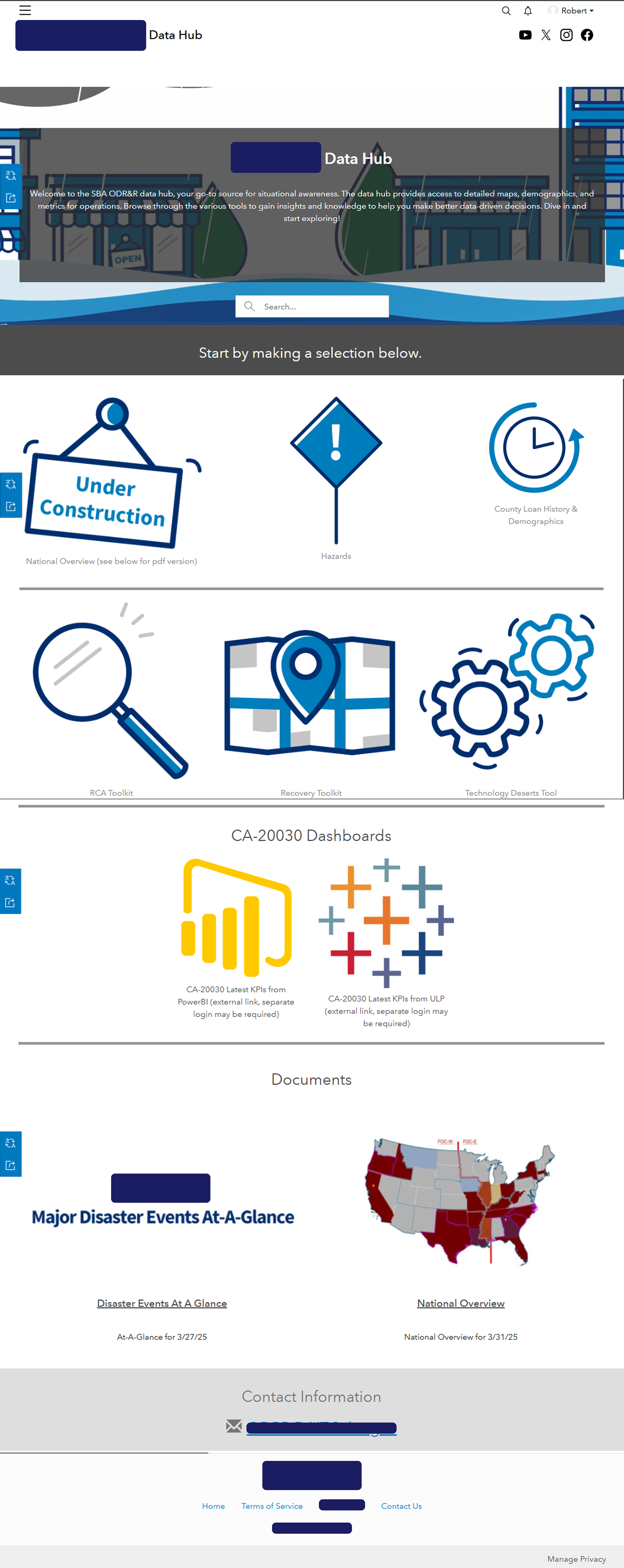 Original Data Hub with clip art icons and Under Construction notice