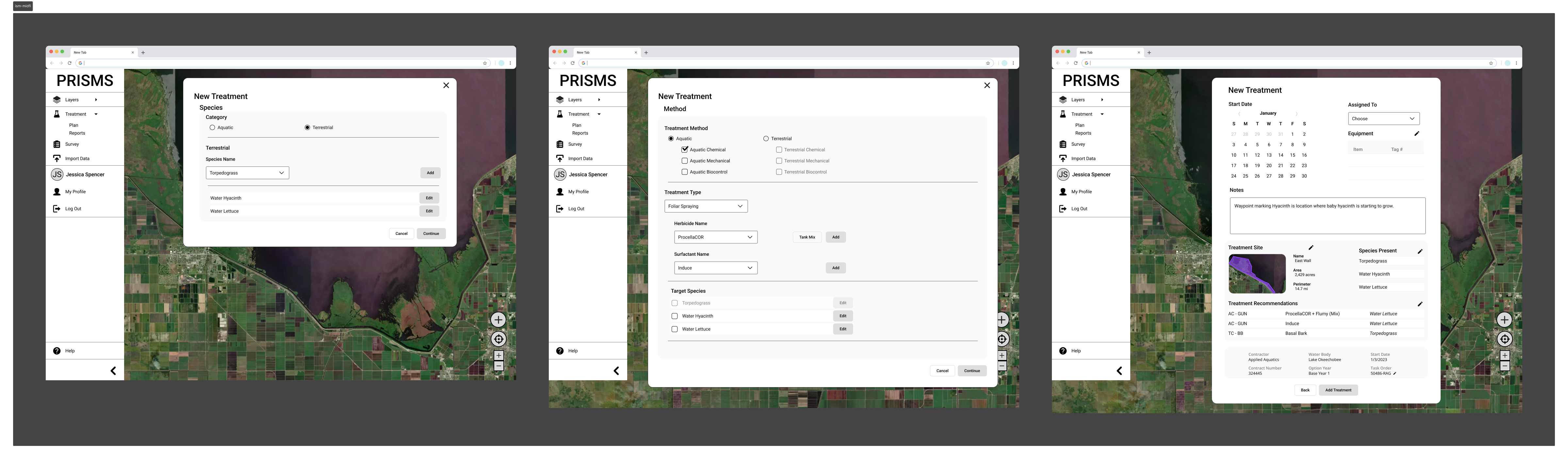 Mid-fidelity prototype screens