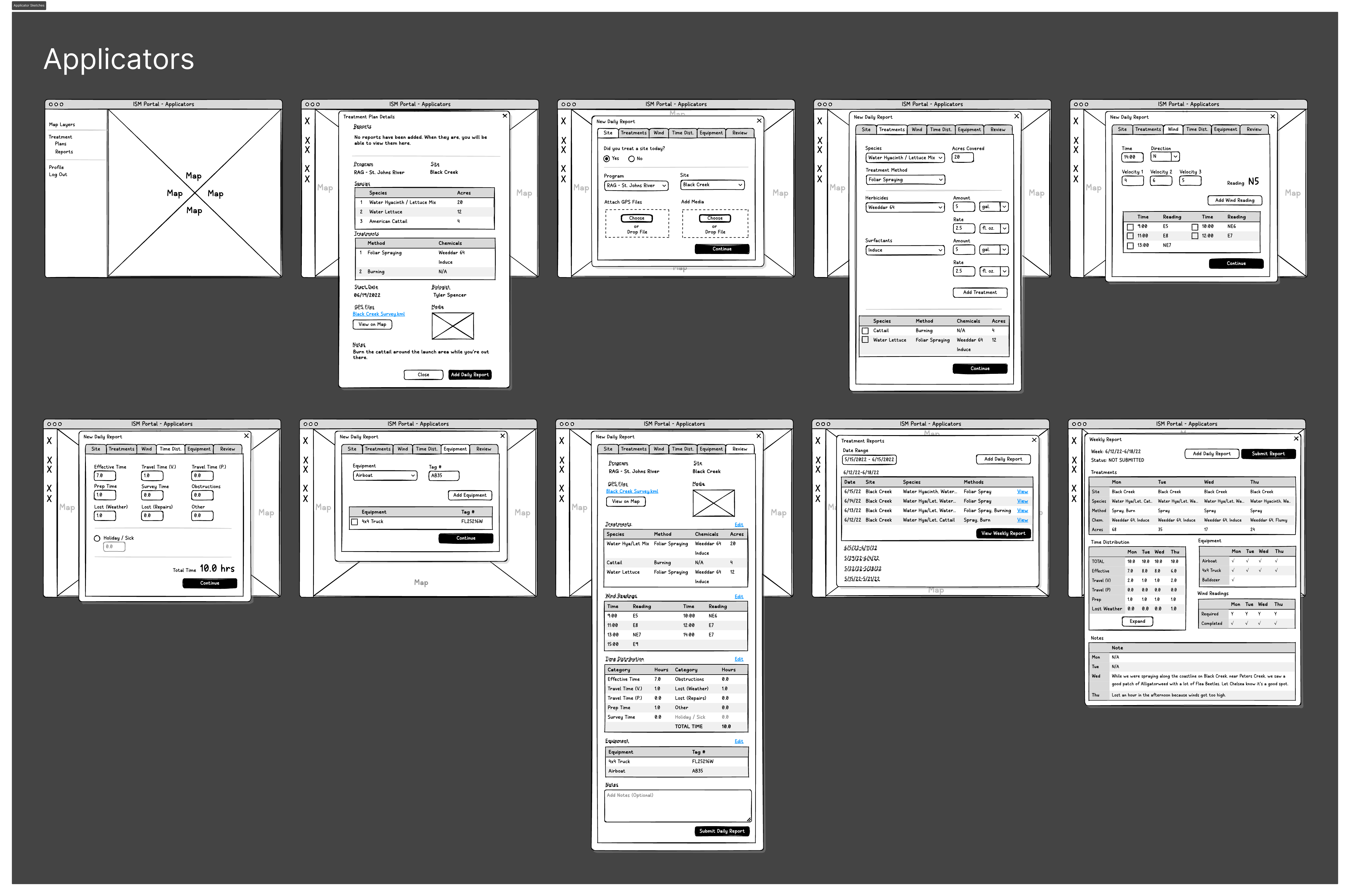 Lo-fidelity wireframes: Biologist flow